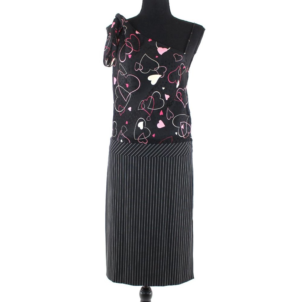 Moschino Sleeveless Heart Stripe Design Mini Dress 42 Tie Shoulder Silk Wool M